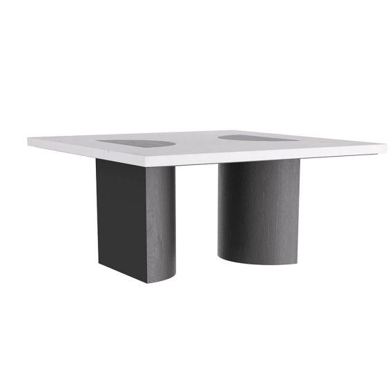 modern coffee table with white marble and black semi-circle legs