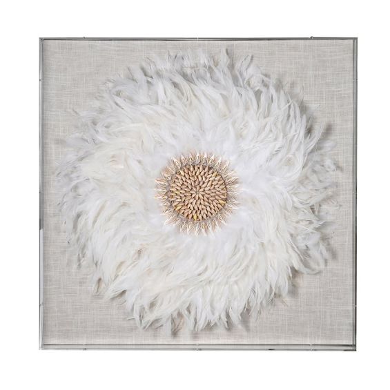 Luxurious boxed white feather wall art in frame 