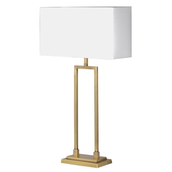 Gold base lamp with rectangular, white shade
