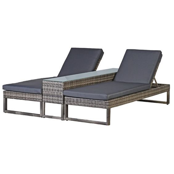 A luxury set of outdoor loungers finished with a glass table 
