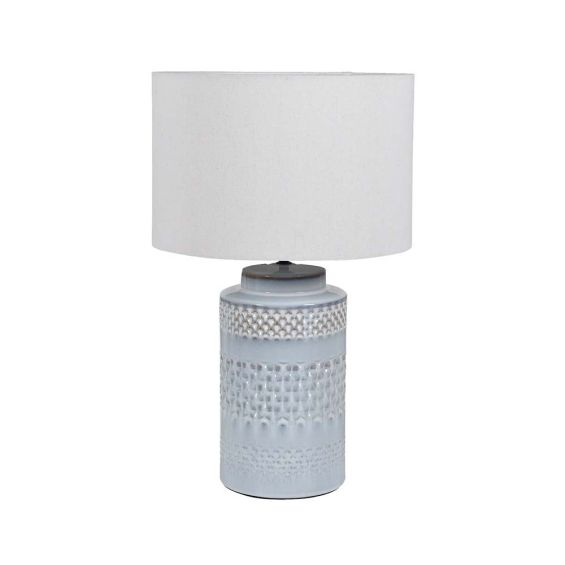 Delicate blue ceramic table lamp with linen shade