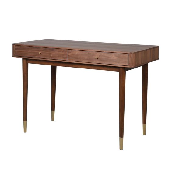 Luxurious brown wooden desk with golden metal accents