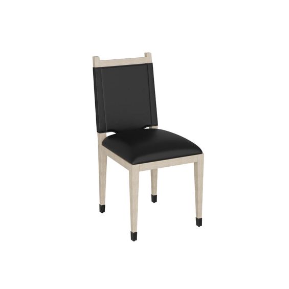 Geometric dining chair with luxurious ebony leather and smoke-finished beechwood