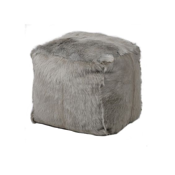 Charming and cosy goat fur pouffe in grey