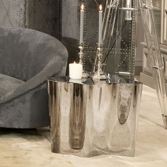 Luxury mirrored polished stainless steel curved side table