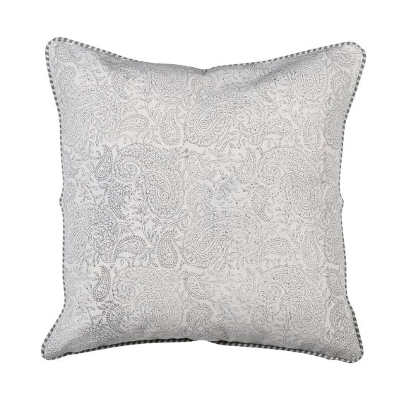 Grey and white paisley cushion