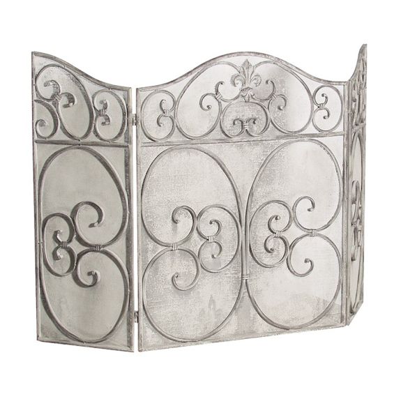 Distressed, grey wash French-style fire screen