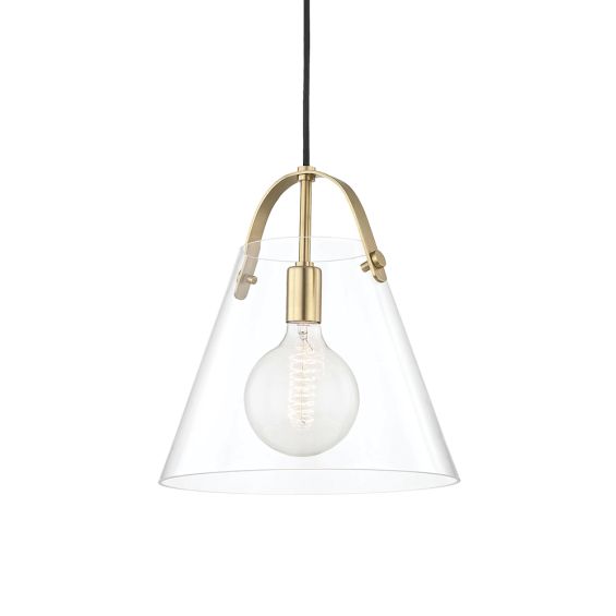A contemporary clear glass bell-shaped pendant with an industrial feel by Hudson Valley 