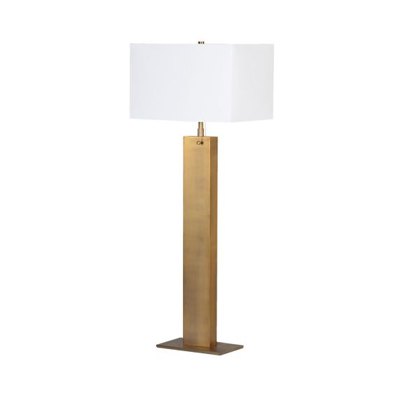 Tall brass table lamp with white rectangular shade