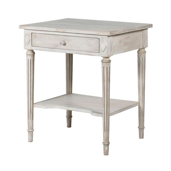 Gorgeous French-style antique white side table with one drawer