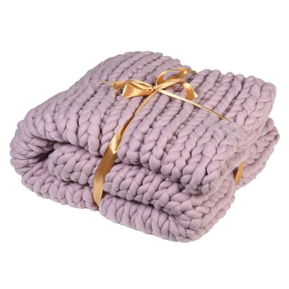 Chunky pink knitted throw
