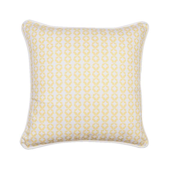 A lovely yellow cushion with a geometric design 