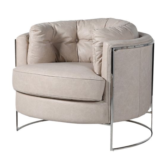 bone leather armchair with silver frame