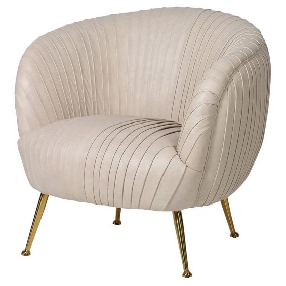 Beige pleated leather armchair 