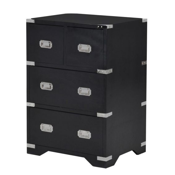 Monochrome black and silver 4 drawer bedside table