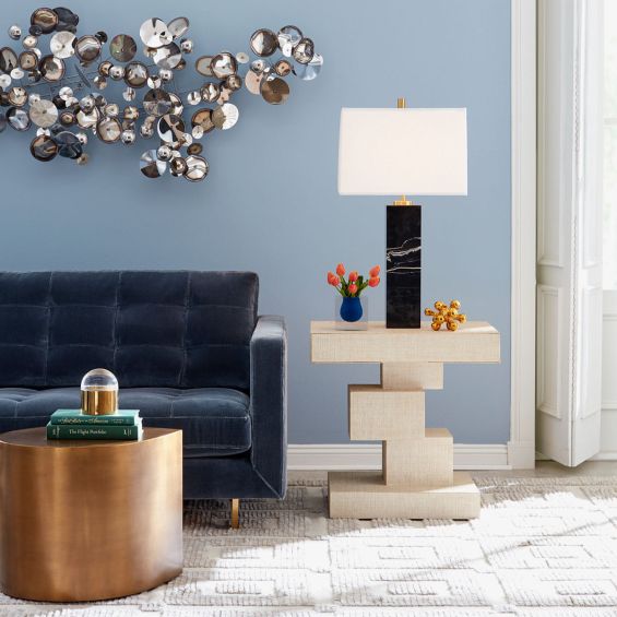 Gorgeously modern stacked cubist side table in ivory finish