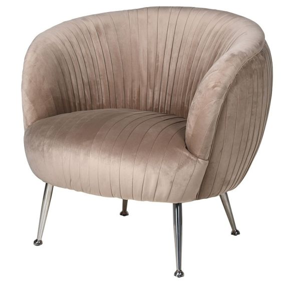 Beige velvet pleated armchair