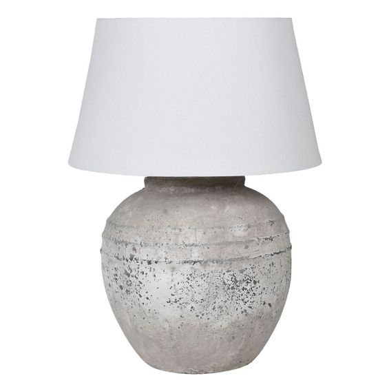 Terracotta grey side lamp with white linen shade