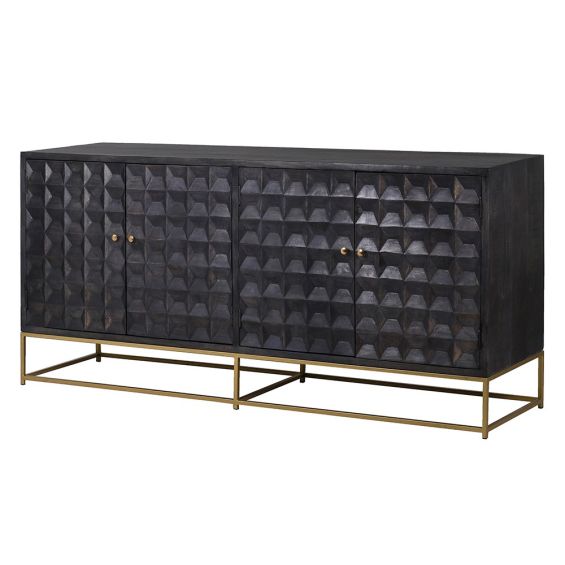 Black wooden geometric sideboard with brass legs