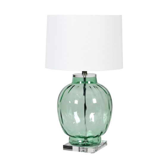 Contemporary green glass table lamp with white shade