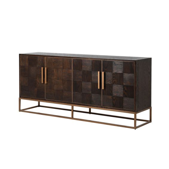 checkerboard wooden sideboard with brass-effect detaining and frame