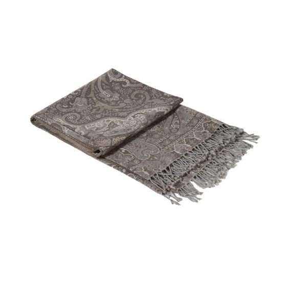 A 100% wool throw with a elaborate floral scroll pattern 