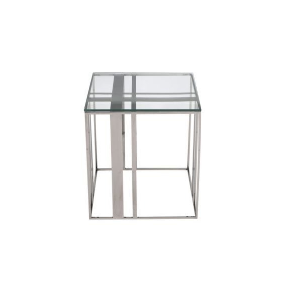 Contemporary brass framed side table with glass top