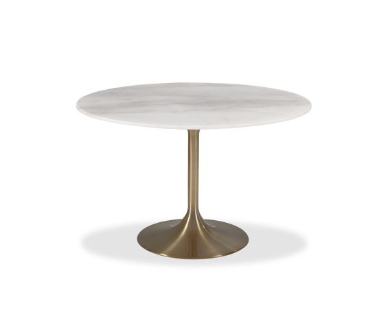White marble dining table with brass base
