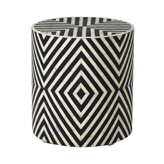 Black and white bone inlay stool with resin finish