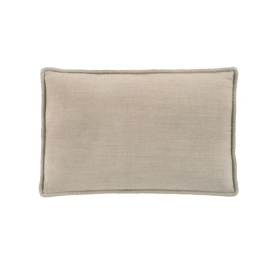 A luxurious linen cushion with a natural colour and hand stitched pipping