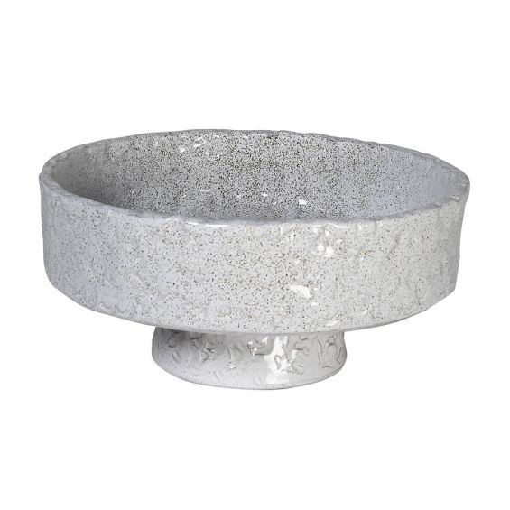 A rustic terracotta bowl in light grey