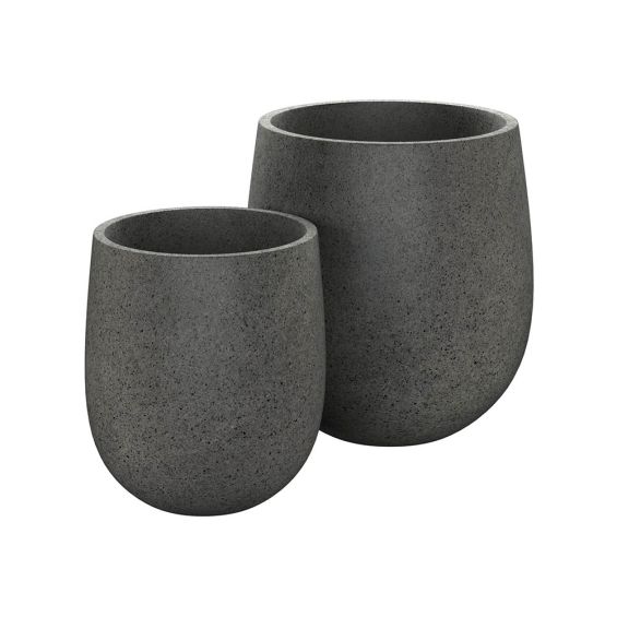 Set of 2 planters with charcoal stone black finish 