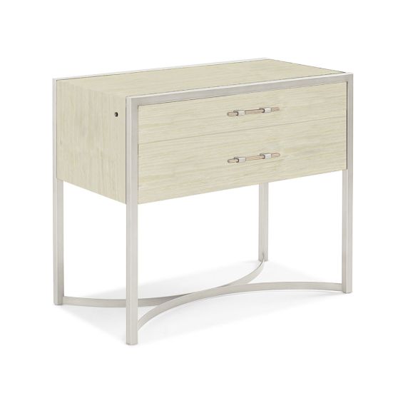 Bright, cream-finished bedside table with dreamy nickel frame and details