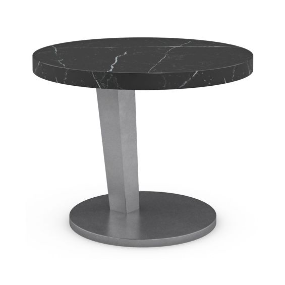 Striking black marble top side table with metal base