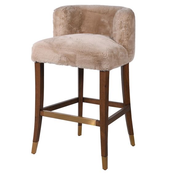 Soft furry brown barstool with brass detailing