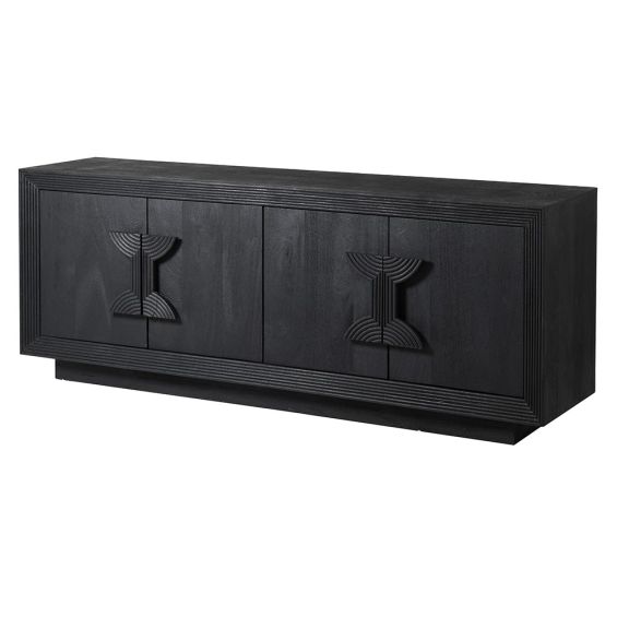 Black wood sideboard with arched handles and ribbed edges