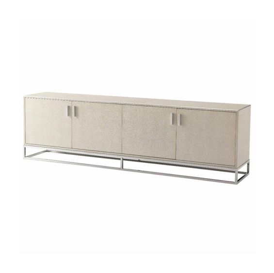 Elegant TV cabinet with shagreen finish and nickel accents