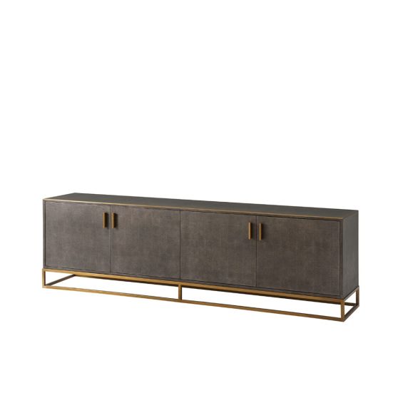 Large and sleek entertainment unit with four doors for storage