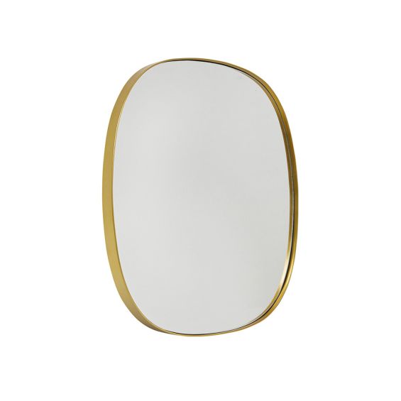 Stylish round curvaceous wall mirror with golden brass edge