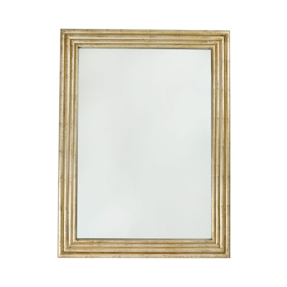 large, rectangular mirror with antiqued gold finish 