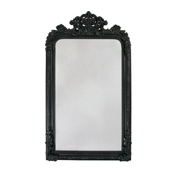 Chic black French crest tall mirror