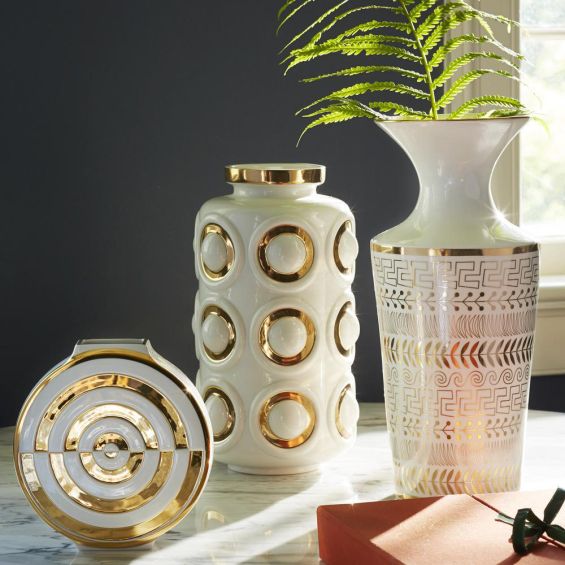 contemporary white and gold bullseye vase 