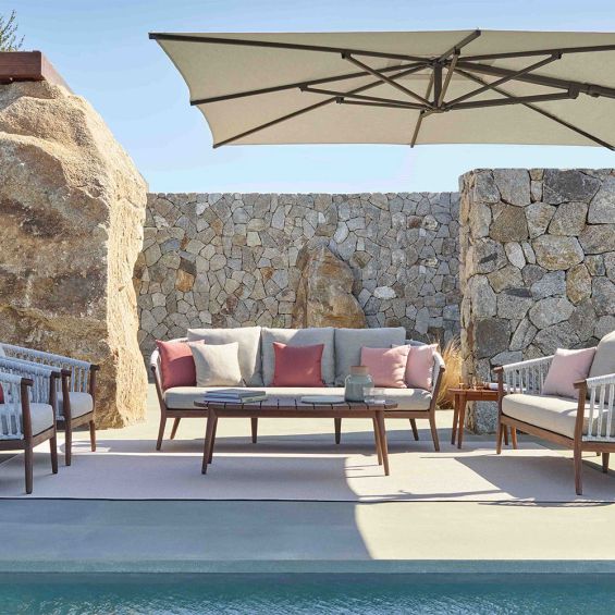 Rustic and refreshing outdoor seating with luxury upholstered cushions
