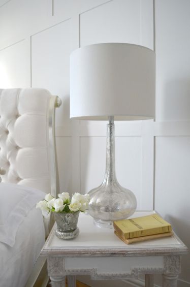 Shimmering glass base table lamp with white shade