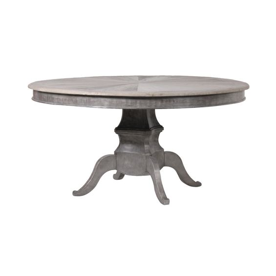 Charming round dining table in grey wash finish