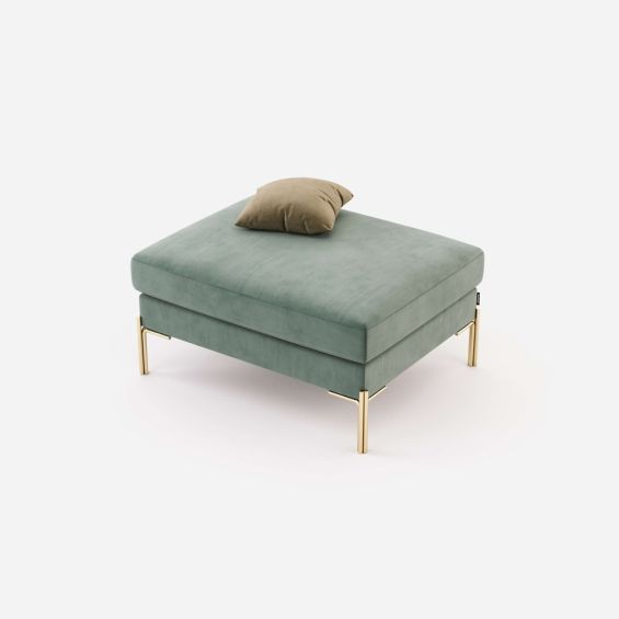 Luxury, velvet upholstered contemporary stool with golden finish legs
