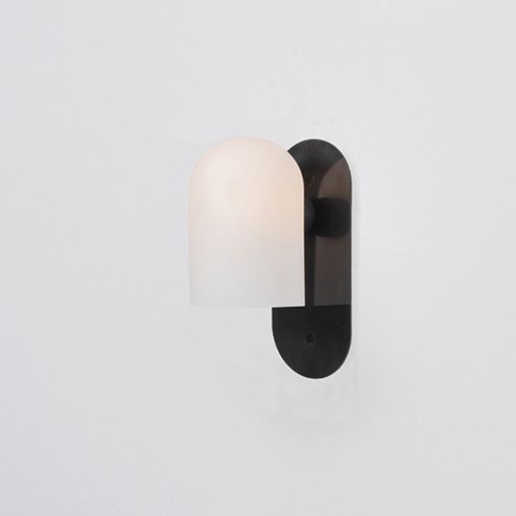 Black gunmetal solid brass wall lamp with translucent glass shade