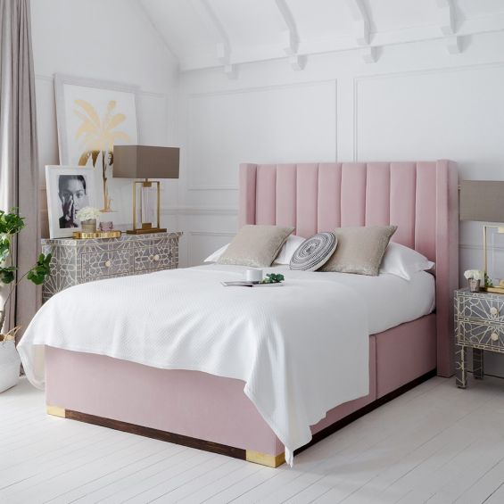 Glamorous fluted lined headboard with petite wings and luxury bed base
