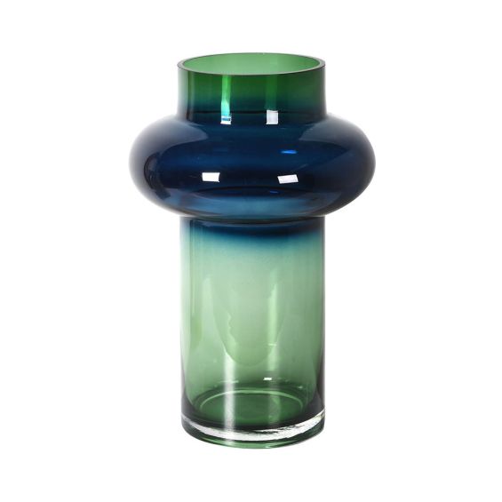 A luxuriously sculptural green and blue glass vase