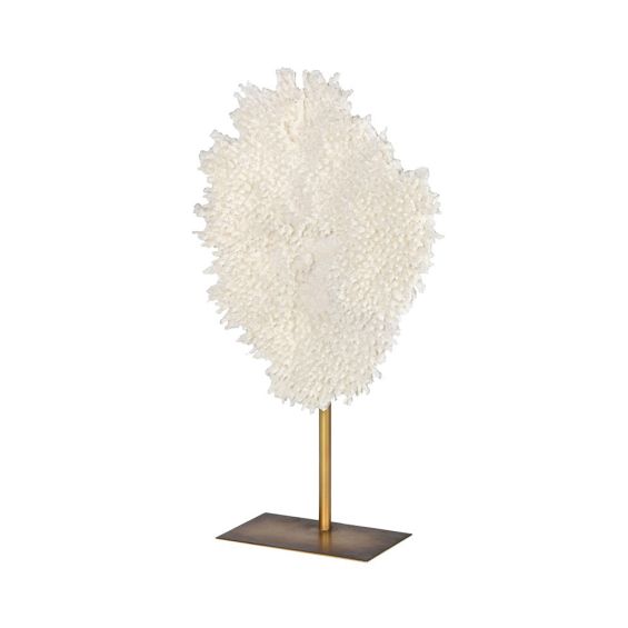 small white coral sculpture with gold stand 